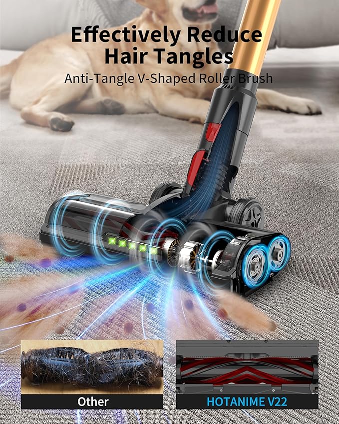 Cordless Vacuum Cleaner, 600W 50Kpa 70Mins, Vacuum Cleaners for Home, Stick Vacuum with Anti-Tangle Brush, Wall Mount Charge, Rechargeable Cordless Vacuum for All Floor/Sofa/Pet Hair/All Floor