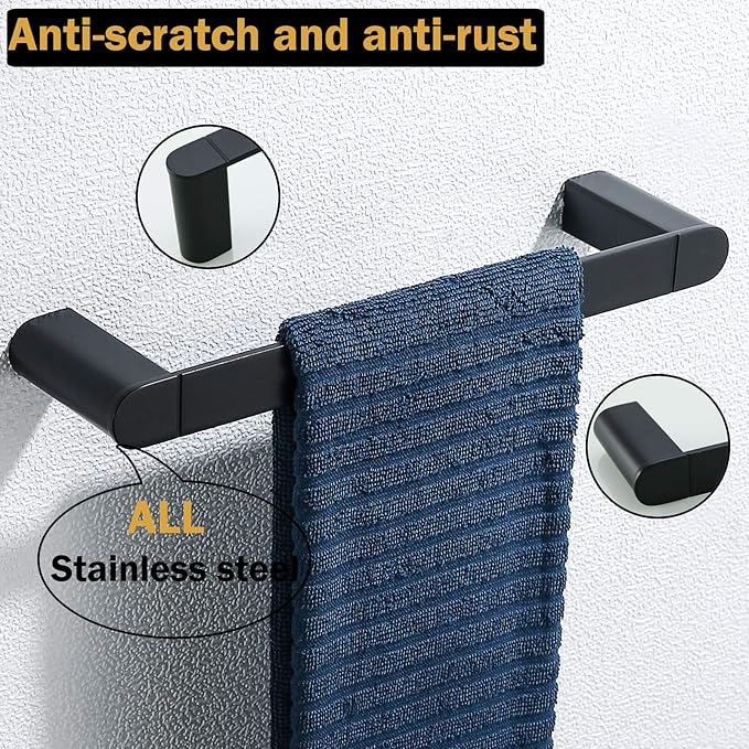 RANDOM 12 inch Matte Black Towel Bar Bathroom Hardware Accessories Modern Hand Towel Holder for Bathroom Kitchen SUS 304 Stainless Steel Towel Rack Contemporary Style Wall-Mounted.96026-2-12MB