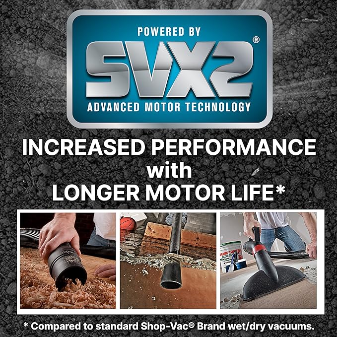 Shop-Vac 8251205 12 Gallon, Wet/Dry Utility Vacuum, 5.5 Peak HP, SVX2 Motor Technology, 2.5 Inch Diameter x 8 Ft Hose, 20 Ft Cord, Black, Includes Blower Port, Ideal for Garage and Workshop