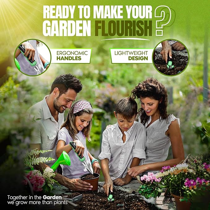 KHETI 𝗡𝗲𝘄𝗲𝘀𝘁 11-Piece Heavy Duty Stainless Steel Garden Tool Set – Includes Spade, Shovel & More, Perfect for Digging & Plant Care, Ideal Gift for Women & Mothers