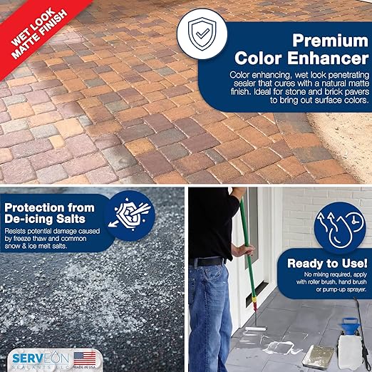 Natural Stone Sealer (Wet Look Matte Finish) Commercial Grade Outdoor Indoor Waterproof Grout Sealer Protects Pavers Pools Patios Decorative Landscape Stones (1 Gallon) H2800S