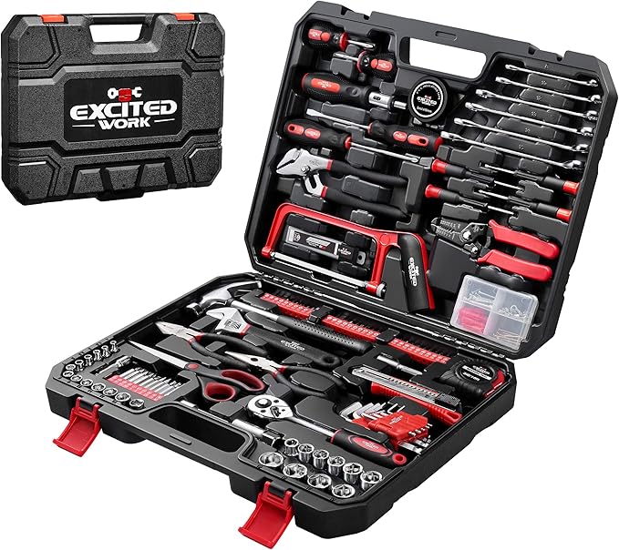 198 Piece Household Tool Set,General Home/Auto Repair Hand Tool Kit with Hammer, Pliers, Wrenches, Sockets and Toolbox Storage Case