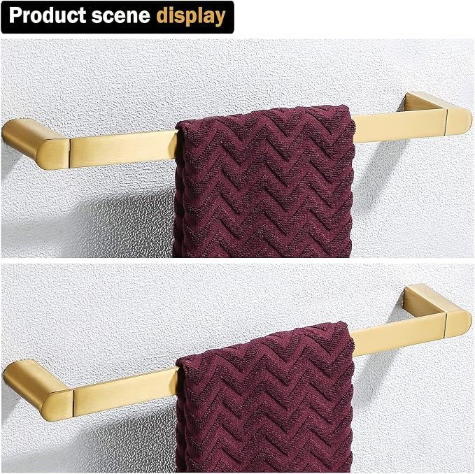 RANDOM Brushed Gold Towel Bar Rack Holder Rod 18 inch Hand Towel Holder for Bathroom Kitchen Hardware Accessories Wall Mount Contemporary Hotel Style 96026-2-18BG