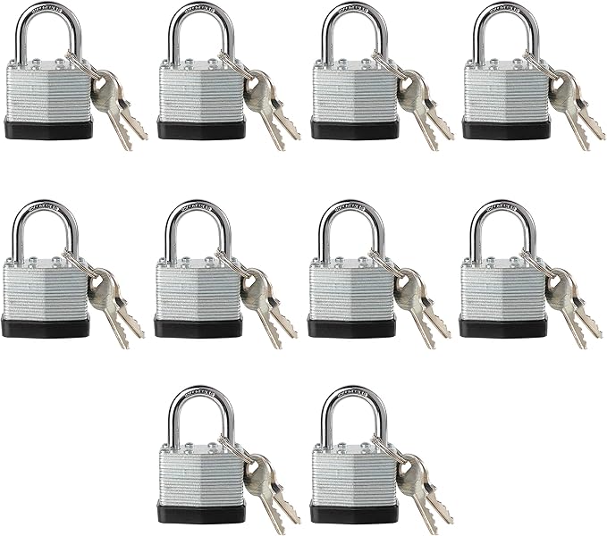 Lock, Laminated Steel Keyed Padlock, Keyed Alike Locks, Normal Shackle Padlock-Pack of 10