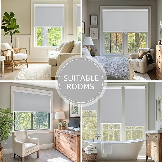 ChrisDowa Cordless Blackout Roller Shades for Windows, Thermal Insulated UV Protection Pull Down Shades, Total Blackout Window Blinds for Home, Office, Bedroom, Door (67" W x 72" H, Grey)