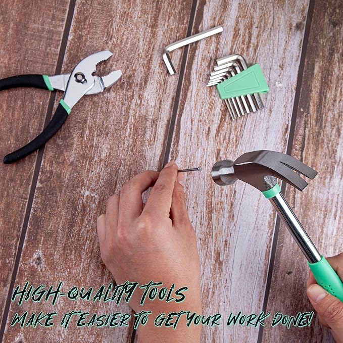 CARTMAN 39-Piece Home Tool Set Kit, Essential Household Hand Tools with Plastic Storage Case, Green