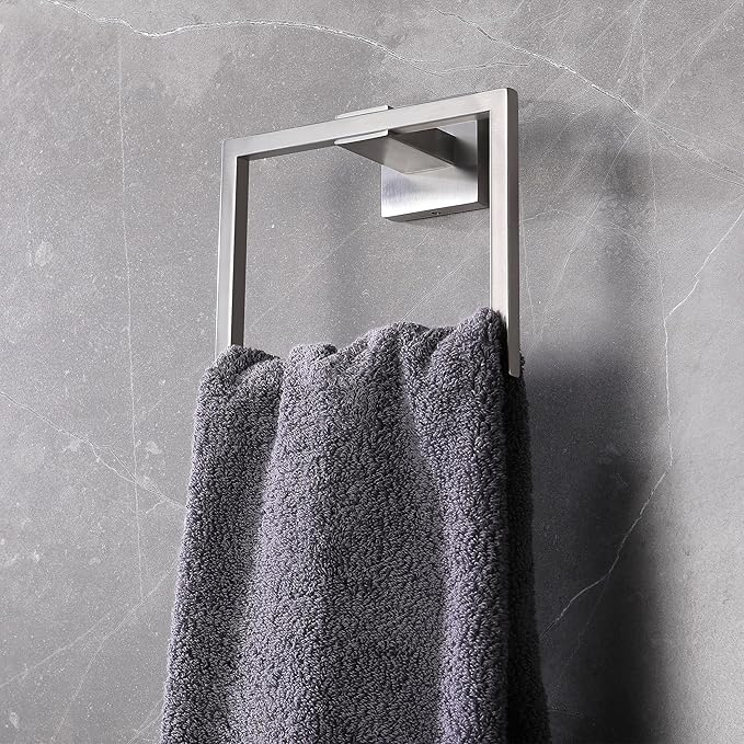 LANC Hand Towel Rings for Bathroom Wall Mount Brushed Finished Square Hand Towel Holder for Kitchen Towel Holder Lavatory SUS304 Stainless Steel Contemporary Style Shower Towel Racks Hanger, A8896BN