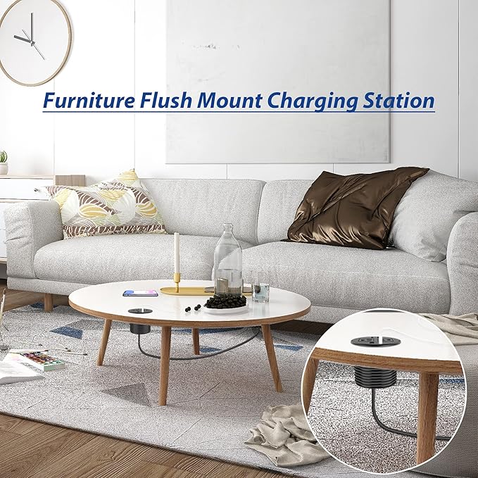 3 inch Desktop Power Grommet USB C,20W Fast Charging Station,Furniture Recessed Power Strip,2 Outlets,3 USB Ports,Flush-Mount for Desktop, Workspace Essential Desk Outlet,2 Pack (Black)