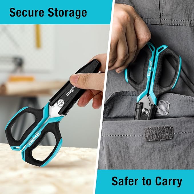 DURATECH 6.5-Inch Compact Electrician Scissors, 4-in-1 Multipurpose Scissors with TPR Comfort Grip, Serrated Blades for Cutting Copper Wire, Carpet, Leather, and Fabric