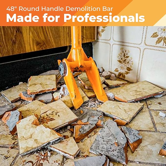 48” Round Handle Demolition Bar – Versatile Wrecking & Multi Tool- For Home Renovations and DIYs - Trusted by Contractors, Firefighters & Restoration Professionals