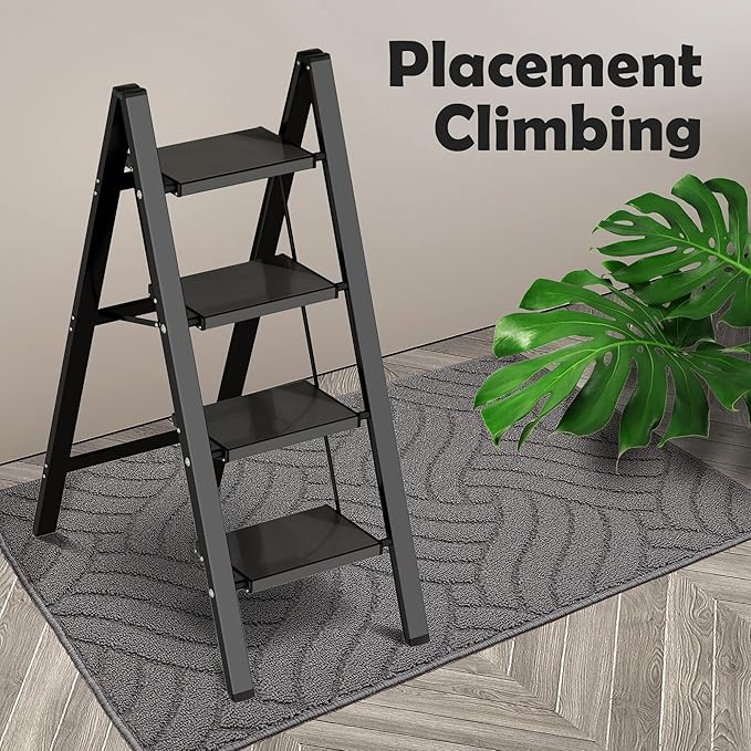 Taranta 4 Step Ladder,Aluminum Lightweight Folding 4 Step Stool with Anti-Slip Wide Pedal,330lbs Capacity Step Ladder for Household,Kitchen,Office - Black