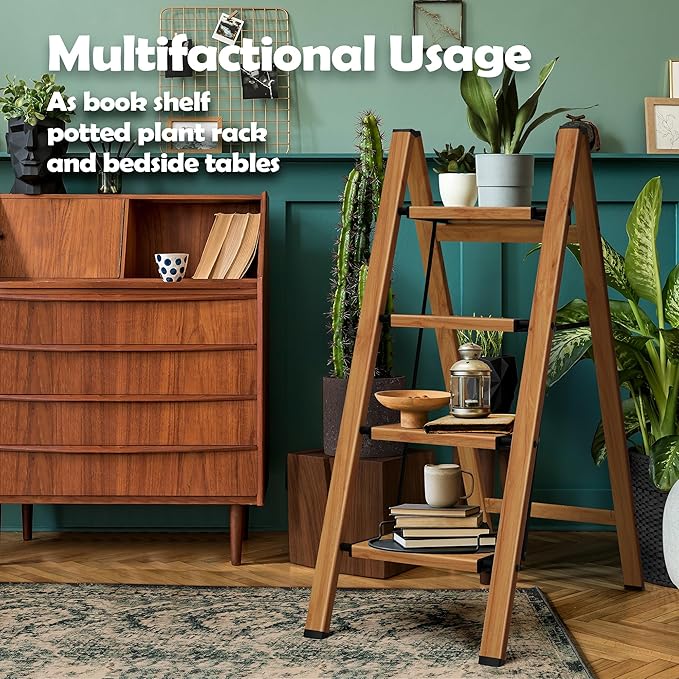 Taranta 4 Step Ladder,Aluminum Lightweight Folding 4 Step Stool with Anti-Slip Wide Pedal, 330lbs Capacity Step Ladder for Household,Kitchen,Office - Woodgrain