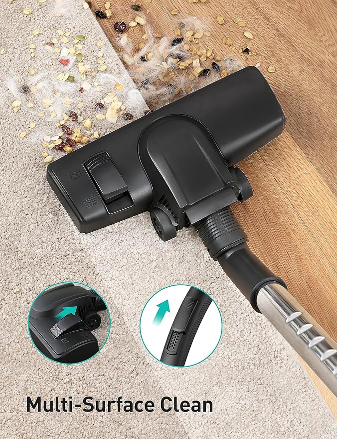 Aspiron Canister Vacuum Cleaner, 30Kpa Bagless Vacuum Cleaners, 3.7QT Large Dust Cup, Double HEPA Filter, Retractable Cord, 1600W Lightweight Vacuum Cleaner with 5 Tools for Hard Floors, Indigo