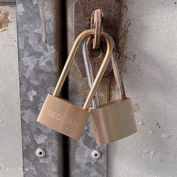 Weather Proof Locks with Same Key#31322, Solid Brass Keyed Alike Padlocks with Long Brass Shackle, Light Duty, 1-1/2" Wide Body, Marine Padlock, Anti Rust Lock, 24 Pack