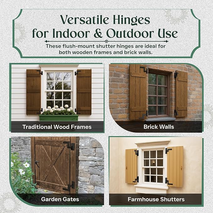 Renovators Supply Manufacturing - Heavy-Duty Black Wrought Iron Shutter Lift Off Pintle Hinges Colonial Pin Reversible for Doors, Window and Shutters with Hardware 6 1/2 Inches, Pack of 1 Pair