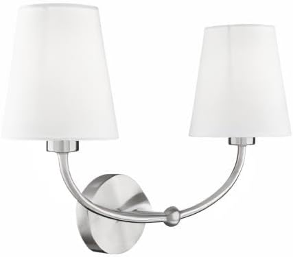 Emak 2-Light Bathroom Light Fixtures, Modern Brushed Nickle Vanity Light with Fabric Shade, Wall Sconces for Bathroom, Living Room, Bedroom, VL116-BN-2