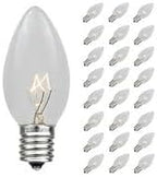 Novelty Lights Incandescent Christmas Replacement Bulbs - Indoor/Outdoor Individual Bulbs for Christmas Tree, Display, & More - C9/E17 Intermediate Base, 7 Watt Lights (Clear, 25 Pack)