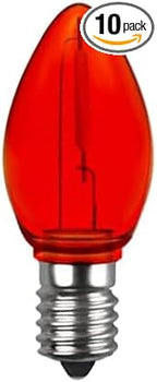 10 Pack Christmas Replacement Red Bulbs,Outdoor Individual LED Bulbs for Events, Holiday Parties, Patios C7/E12 Candelabra Base,Shatterproof Plastic
