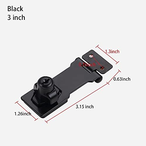 2 Packs Keyed Hasp Locks Twist Knob Keyed Locking Hasp for Small Doors, Cabinets and More,Stainless Steel Steel, Hasp Lock Catch Latch Safety Lock Door Lock with Keys (3inch, Bliack)