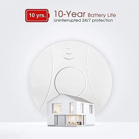 6 Pack Photoelectric Smoke and Carbon Monoxide Detector, Smoke Alarm Sealed-in 10 Year Lithium Battery-Operated (White)