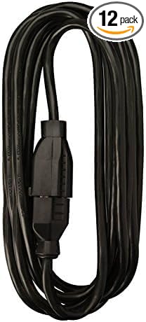 Woods Light Duty Extension Cord - Indoor Power Solution for Office & Household Use - SJTW Extension Cord - 16 Gauge - 3 Conductor - 25 Feet - Black (Pack of 12)