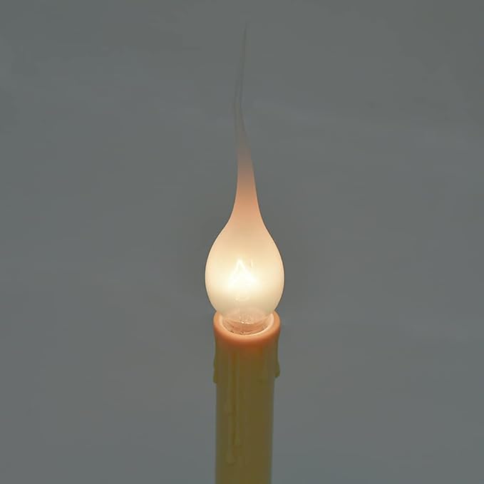 Silicone Dipped Candle Light Bulbs, 5 Watt Night Light Bulbs, C7/E12 Candelabra Base Bulbs, Clear Country Style Candle Light Bulbs for Christmas Chandelier Electric Window Candle, 120 Volt- 12 Pack