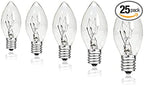 25 Pack C7 Clear Replacement Bulbs, 120V 5W Incandescent, C7 Christmas Lights, E12 Candelabra Base, Halloween Bulbs Warm White for Patio Outdoor String Lights Decor, Night Light