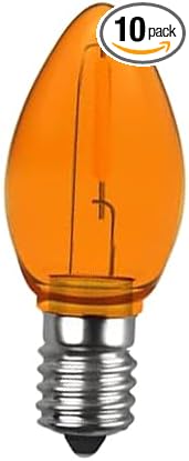 10 Pack Christmas Replacement Orange Bulbs,Outdoor Individual LED Bulbs for Events, Holiday Parties, Patios C7/E12 Candelabra Base,Shatterproof Plastic
