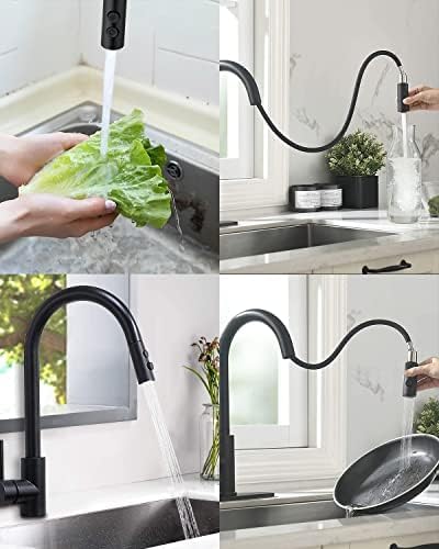 Hibbent Pull Out Sink Sprayer, 2 Function Kitchen Faucet Head, Bathroom Pull Down Spray Head with G1/2 or 13/16 Inch Male Connector, Matte Black