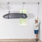 Teal Triangle Ceiling Storage Hoist for Cargo Box - Heavy Duty Garage Storage Lift - Garage Pulley Lift System Holds 150 lbs and Fits 8-10 ft Tall Garage Ceilings