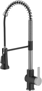 KRAUS Britt Commercial Style Single Handle Pull Down Kitchen Faucet in Spot-Free Stainless Steel/Matte Black, KPF-1691SFSMB