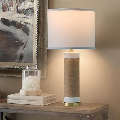 25.75” Rattan Ceramic Lamps for Living Room Set of 2, Farmhouse Table Lamp for Nightstand, White Lamps Set of 2 for Bedroom, Boho Ceramic Table Lamp for End Table