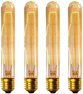 CTKcom T9/T185 40W Vintage Edison Light Bulbs E26 E27 Base(4 Pack)- Tubular Bulb Nostalgic Tungsten Filament Antique Incandescent Bulb Golden Tinted Glass for Industrial Wall Sconces Pendant Lighting