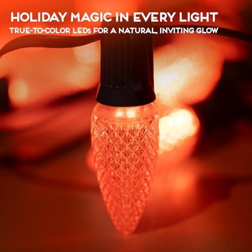 HLO Lighting Set of 25 Orange C9 Faceted LED Christmas Light Bulbs for Indoor & Outdoor Use | Durable Replacement Bulbs