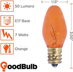 GoodBulb 7-Watt Incandescent C9 Shape Transparent Light Bulbs Orange Light Color Intermediate E17 Base 50 Lumens Christmas Lights Bulbs Ideal for Holiday Decorations Pack of 25 Bulbs