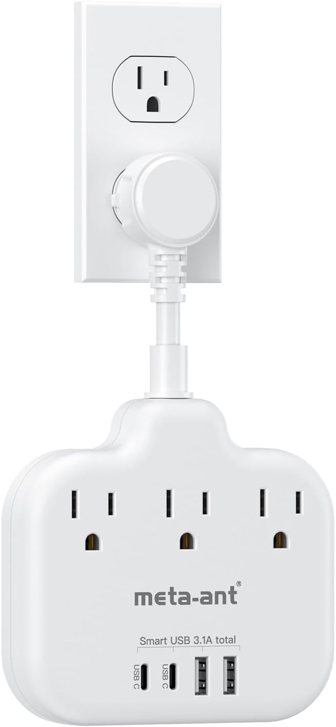 Short Extension Cord 2 inch, Short Cord Power Strip with 3 Outlets 4 USB(2 USB-C) 17W, Flat Outlet Extender, Non-Blocking, Non-Surge Protection for Cruise Travel Dorm Kitchen Bathroom, White