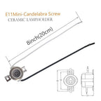 E11 Mini Candelabra Ceramic Screw Lamp Holder Base Socket,2-Pack Can Halogen Socket,E11 Lampholder with 8inch Leads 1000W,250V (with Two Hole Mount,Side Wired)