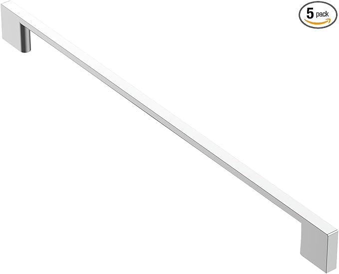 Alzassbg 5 Pack Polished Chrome Cabinet Pulls, 11-1/3 Inch(288mm) Hole Centers Rectangle Cabinet Handles Kitchen Pulls for Drawers and Cabinets AL3051CP
