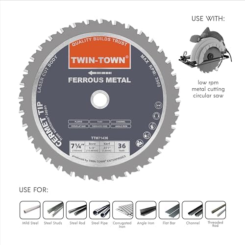 TWIN-TOWN 7-1/4-Inch 36 Tooth Steel and Ferrous Metal Saw Blade with 5/8-Inch DMK Arbor
