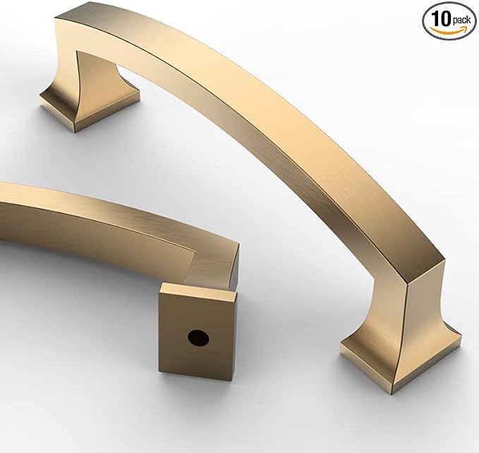 Asidrama 10 Pack 4 Inch(102mm) Hole Centers Champagne Bronze Kitchen Cabinet Handles, Gold Cabinet Pulls Kitchen Cabinet Hardware for Cupboard Drawer Pulls