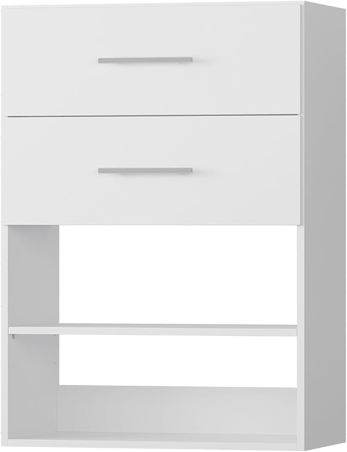 2 Drawer Short Tower Closet Unit, Modular Closet System, Wood Closet System Organizer with Storage for Walk In Closets, Clothing Rack Closet for Hanging Clothes, Bedroom, White, 25.5"W