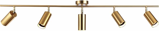 KCO Lighting Modern 5-Lights LED Track Lighting Kit Brushed Brass Kitchen Ceiling Spotlights Light Fixture Mid Century Gold Adjustable Flush Mount Ceiling Spot Light (5 Lights)