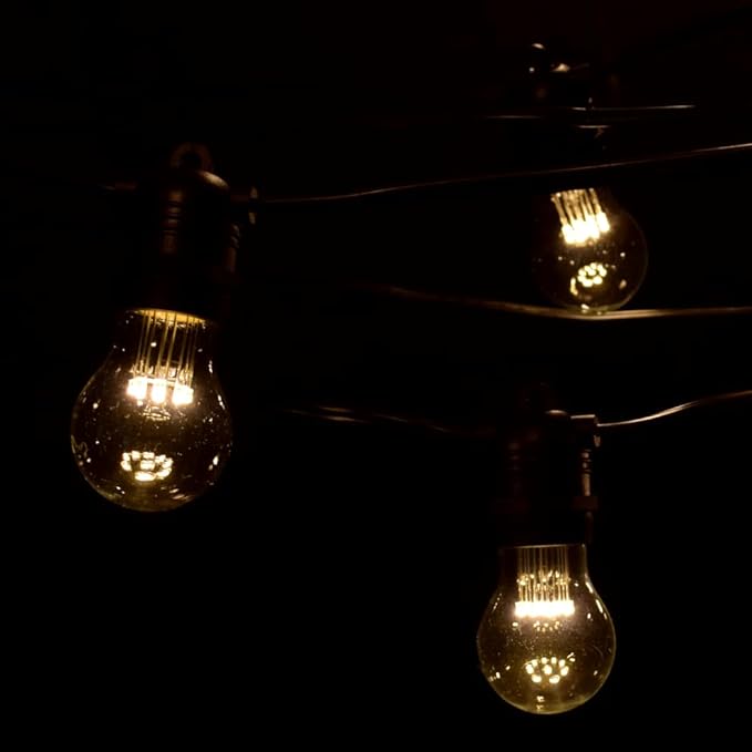 Hometown Evolution, Inc. E26 Commercial String Lights with 16 Gauge Wire (50 Foot 25 Socket, A15 LED 9 Diode 1 Watt Bulbs)