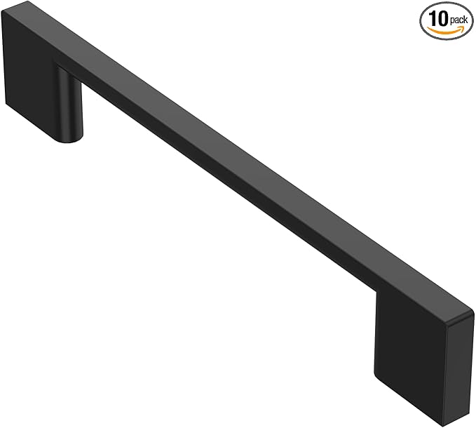 Alzassbg 10 Pack Matte Black Cabinet Pulls, 5 Inch(128mm) Hole Centers Rectangle Cabinet Handles Kitchen Pulls for Drawers and Cabinets AL3051MB