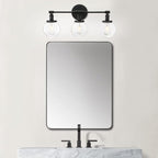 Phansthy 3-Light Wall Sconces Antique Brass Vanity Light, Industrial Wall Lamps with On Off Switch and Clear Glass Lampshade, Vintage Wall Lighting for Bathroom Living Room (Black, Globe Shade)