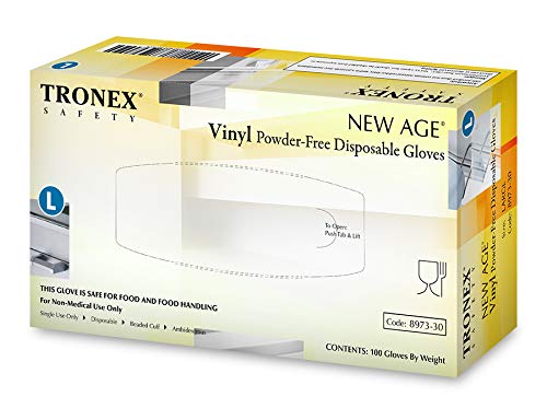 TRONEX 8973 Vinyl Disposable Gloves, Latex-Free, Powder-Free, Food Service, Catering, Natural, Large, Case of 1000