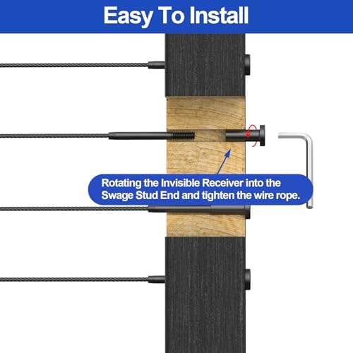 CKE 30 Pack Black Invisible Cable Railing Kit, T316 Stainless Steel Swage Tensioner Terminal for 1/8" Cable Railing System, Invisible Receiver and Stud End Hardware for 2x2 Wood & Metal Post BCR31
