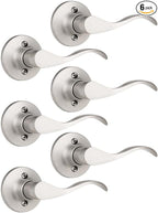 Mengico 6 Pack Satin Nickel Dummy Door Lever, Single Right Side Door Handle for Closets, Non-Turning Pull Only Lever Set, Wave Style Interior Door Knob