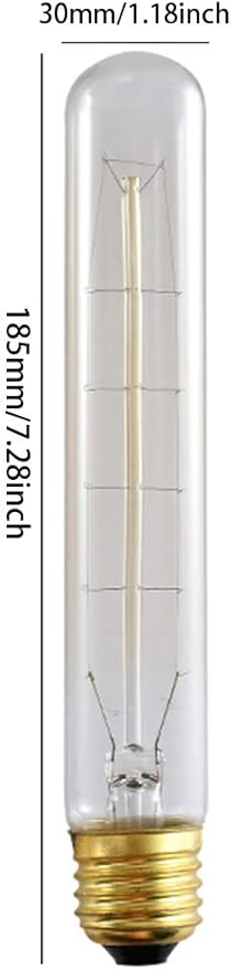 E26 40W Vintage Light Bulb T9/T185 Antique Filament Lamp T10/T30 Long Tubular Bulb Retro Amber Incandescent Light for Chandelier Pendant Industrial Hanging Light 2200K Warm White AC 110V Pack of 4