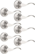 Mengico 8 Pack Satin Nickel Dummy Door Lever, Single Right Side Door Handle for Closets, Non-Turning Pull Only Lever Set, Wave Style Interior Door Knob